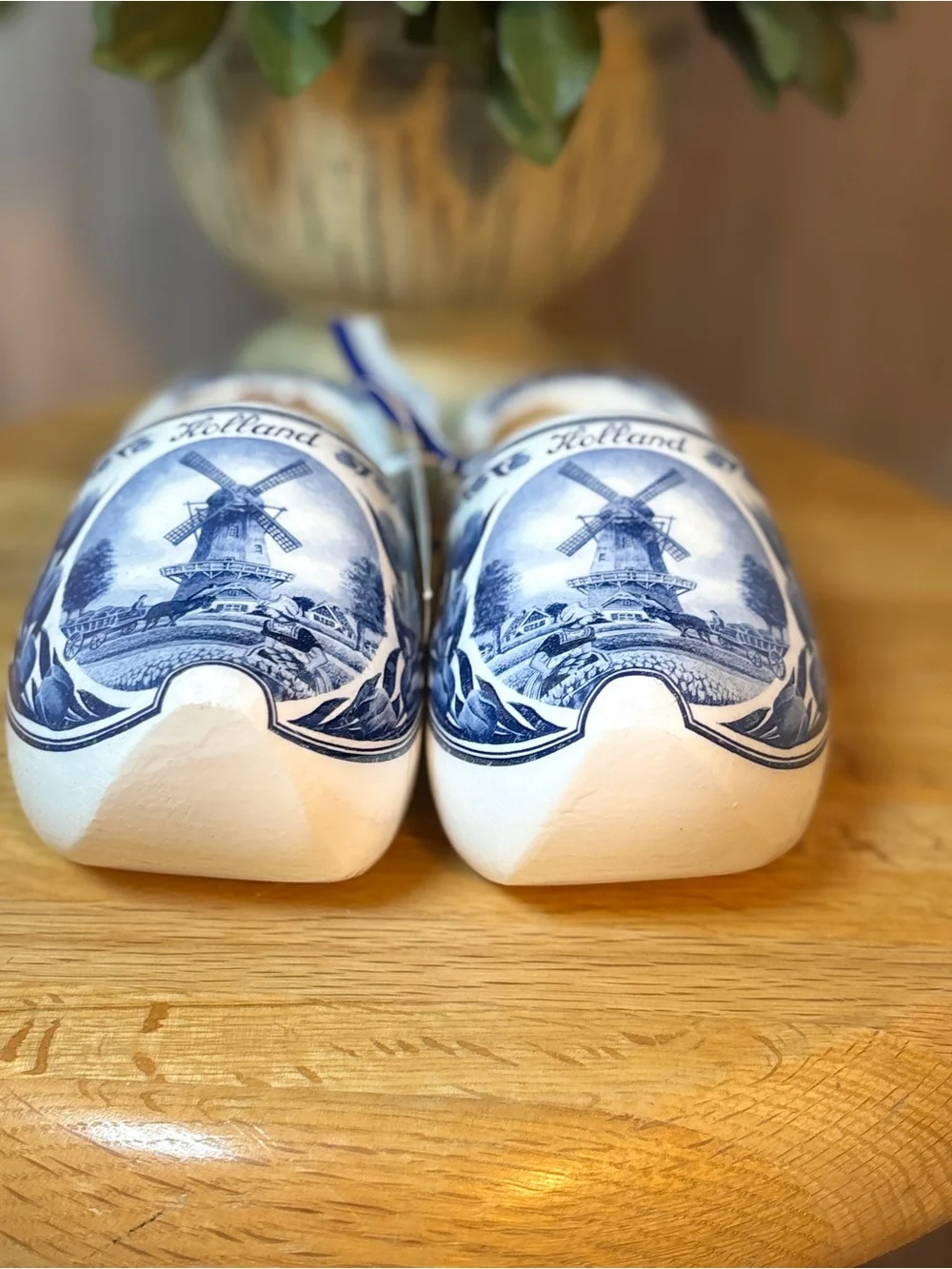 Vintage Holland Dutch Wooden Clogs Blue White Windmill Shoes Netherlands